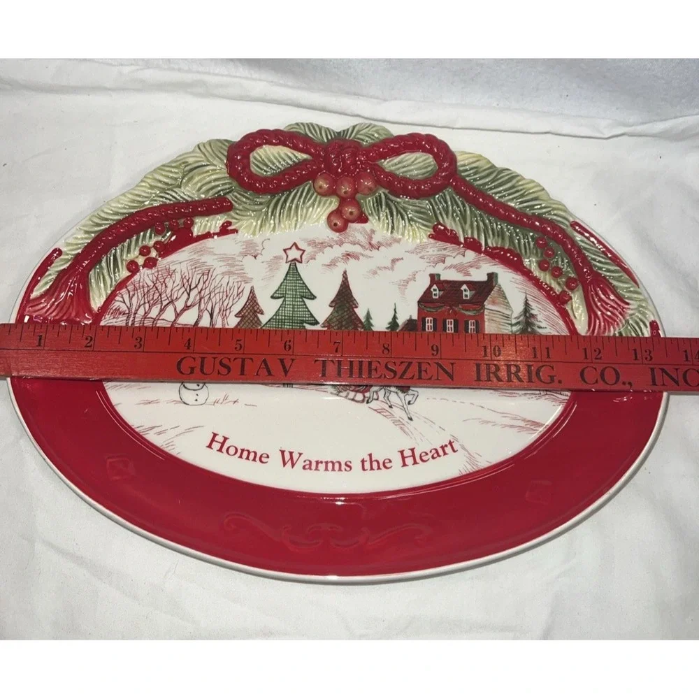 FITZ & FLOYD Oval Cookie Platter Home Warms the Heart Christmas Holiday 13 1/2 